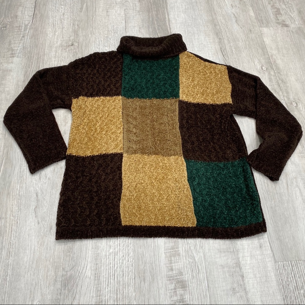 Vintage Color Block Oversized Turtle Neck Sweater
